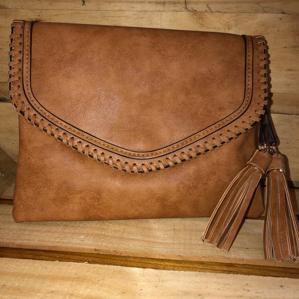 Tan Tassel Clutch